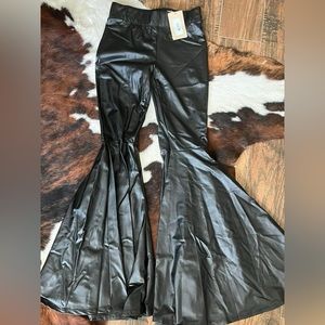 Faux leather bell bottoms